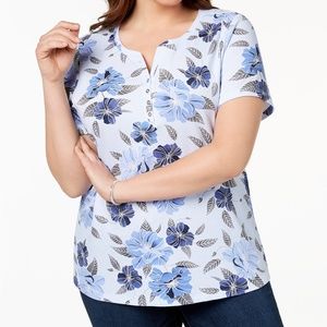 Karen Scott Plus Size Printed Short-Sleeve Henley